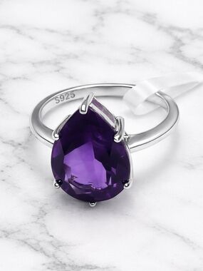 Sterling Silver Pear Purple Amethyst Ring